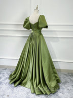 A line Satin Long Green Formal Prom Dresses, Green Formal Evening Graduation Dresses