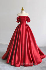 A-Line Satin Long Formal Prom Dresses, Elegant Off The Shoulder Evening Party Dresses