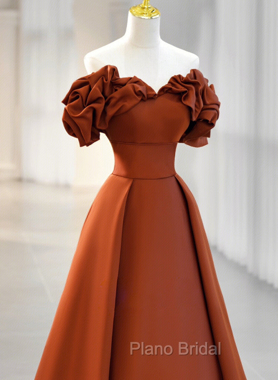 A-line Satin Off Shoulder Sweetheart Long Formal Prom Dresses, Satin Floor Length Party Dresses
