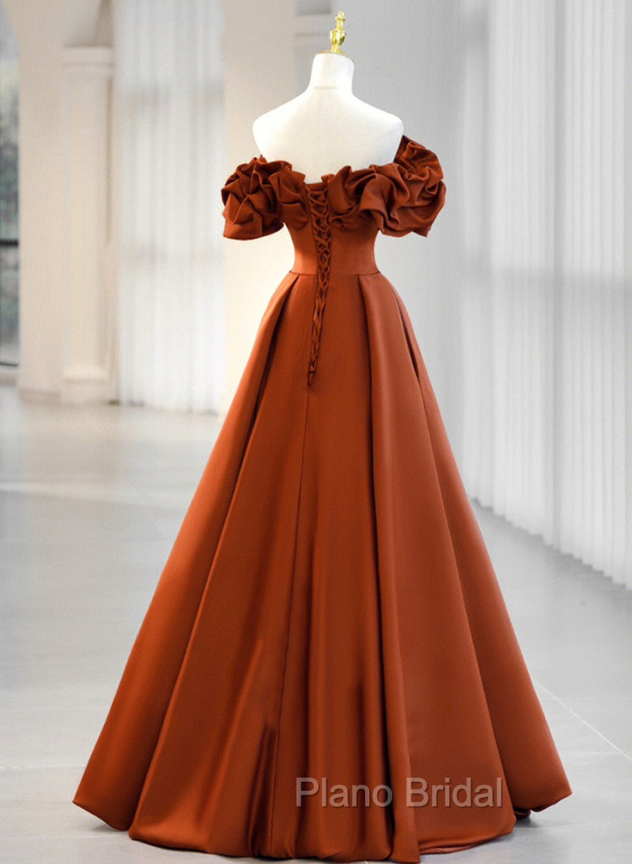 A-line Satin Off Shoulder Sweetheart Long Formal Prom Dresses, Satin Floor Length Party Dresses Secondary image