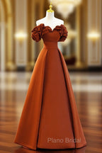 A-line Satin Off Shoulder Sweetheart Long Formal Prom Dresses, Satin Floor Length Party Dresses