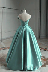 A-Line Satin Off-The-Shoulder Long Formal Prom Dresses Wedding Dresses