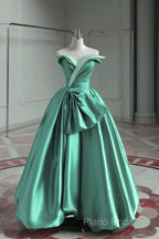 A-Line Satin Off-The-Shoulder Long Formal Prom Dresses Wedding Dresses