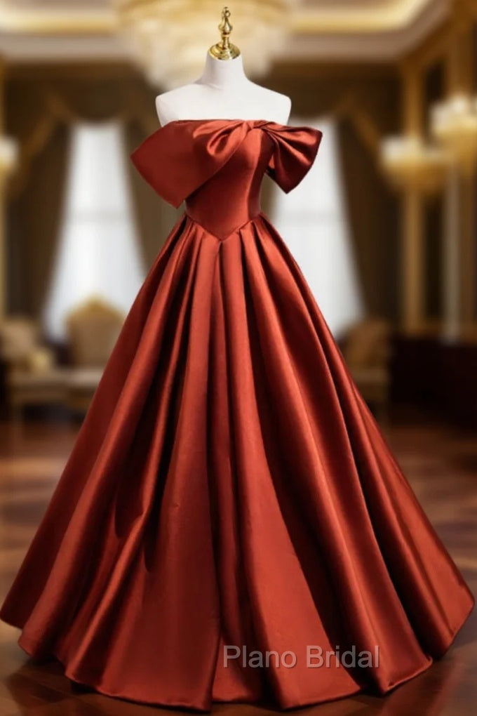 A-Line Satin Off the Shoulder Formal Prom Dresses