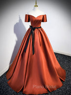 A Line Satin Orange Long Formal Prom Dresses, Orange Formal Bridesmaid Dresses