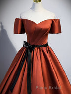 A-Line Satin Orange Long Formal Prom Dresses, Orange Formal Evening Dresses
