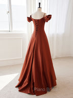 A-Line Satin Orange Long Formal Prom Dresses, Orange Long Formal Dresses