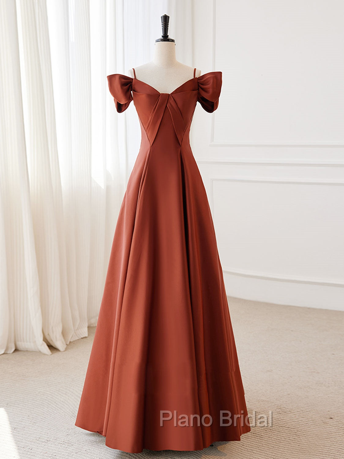 A-Line Satin Orange Long Formal Prom Dresses, Orange Long Formal Dresses Main image