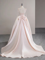 A-Line Satin Pink Champagne Long Formal Prom Dresses, Pink Champagne Long Formal Dresses