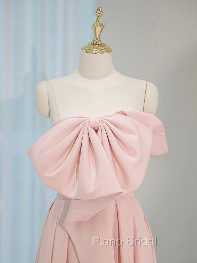 A-Line Satin Pink Long Formal Prom Dresses, Pink Long Formal Dresses