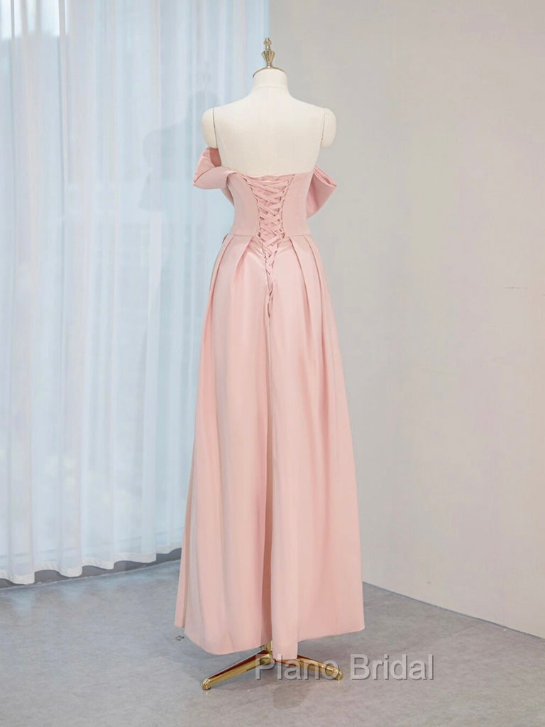 A-Line Satin Pink Long Formal Prom Dresses, Pink Long Formal Dresses Secondary image