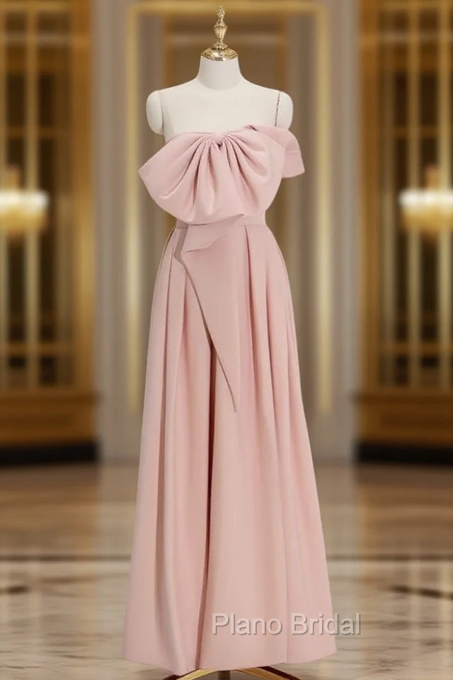 A-Line Satin Pink Long Formal Prom Dresses, Pink Long Formal Dresses Main image
