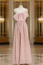 A-Line Satin Pink Long Formal Prom Dresses, Pink Long Formal Dresses