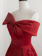 A-Line Satin Red Long Prom Dresses, Red Long Formal Dresses