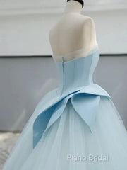 A-Line Satin Tulle Blue Quinceanera Dresses Long Formal Prom Dresses Ball Gown Off Shoulder