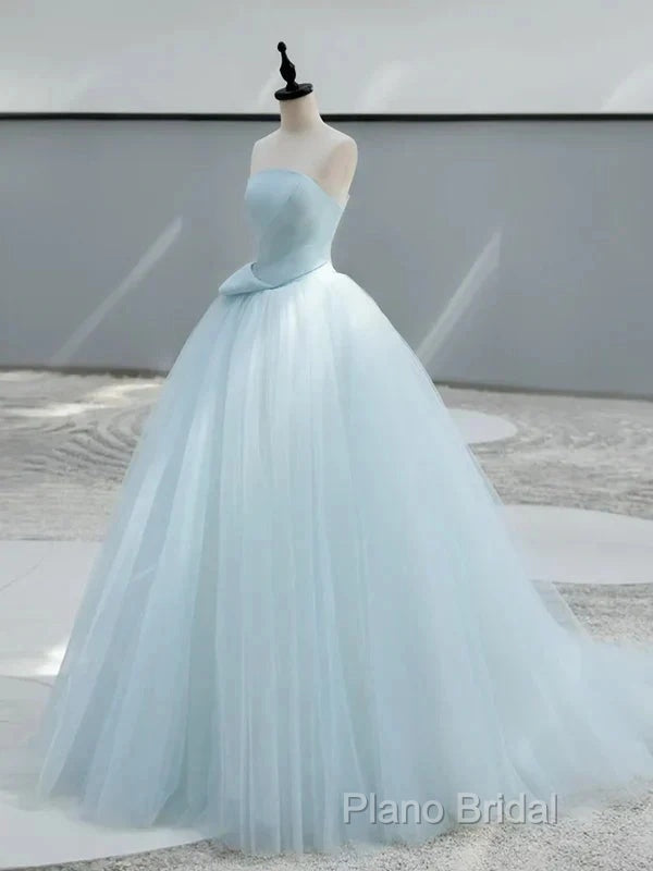 A-Line Satin Tulle Blue Quinceanera Dresses Long Formal Prom Dresses Ball Gown Off Shoulder