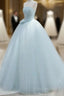 A-Line Satin Tulle Blue Quinceanera Dresses Long Formal Prom Dresses Ball Gown Off Shoulder