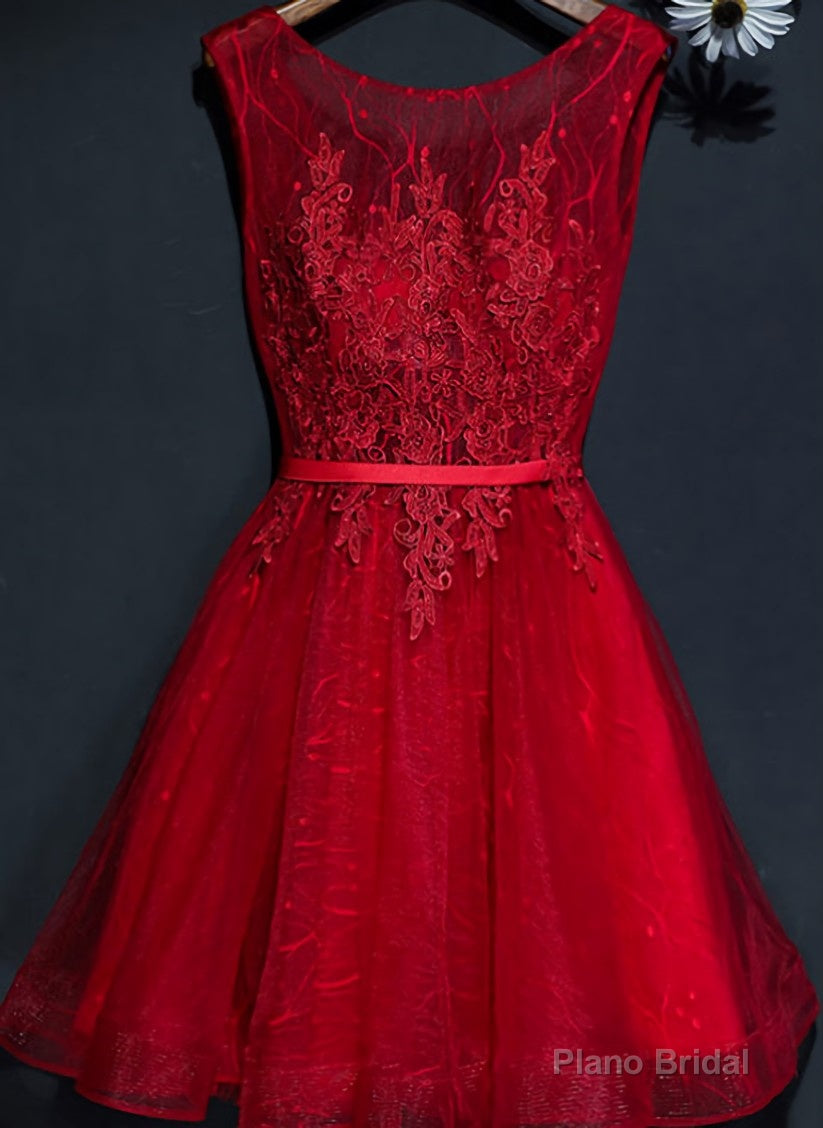 A-line Scoop Burgundy Short Prom Dress Chic Homecoming Dress