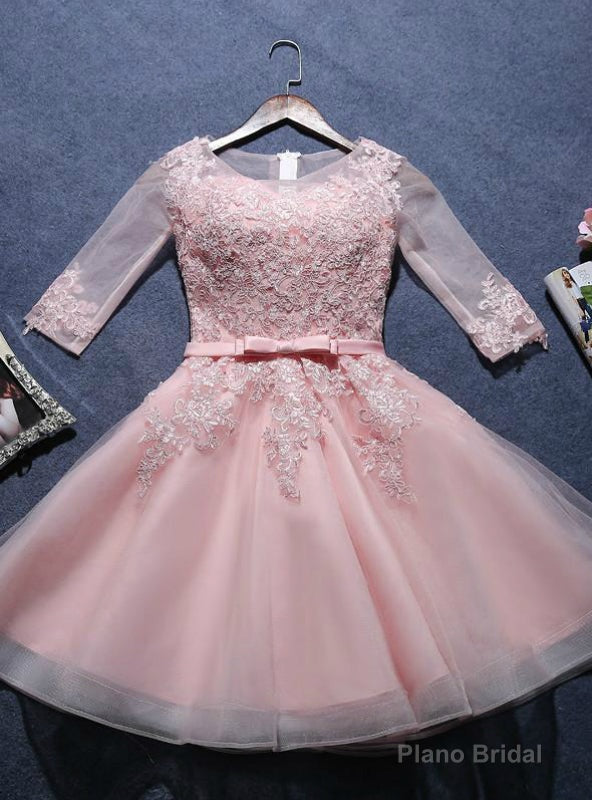 A-line Scoop pink half sleeve Short Juniors Homecoming Dresses