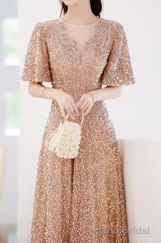 A line Sequin Gold Party Dress Long Prom Dress Secondary image