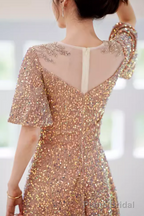 A line Sequin Gold Party Dress Long Prom Dress