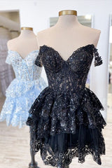 A-Line Short Black Formal Prom Dresses Sheer Corset Bodice Homecoming Dresses