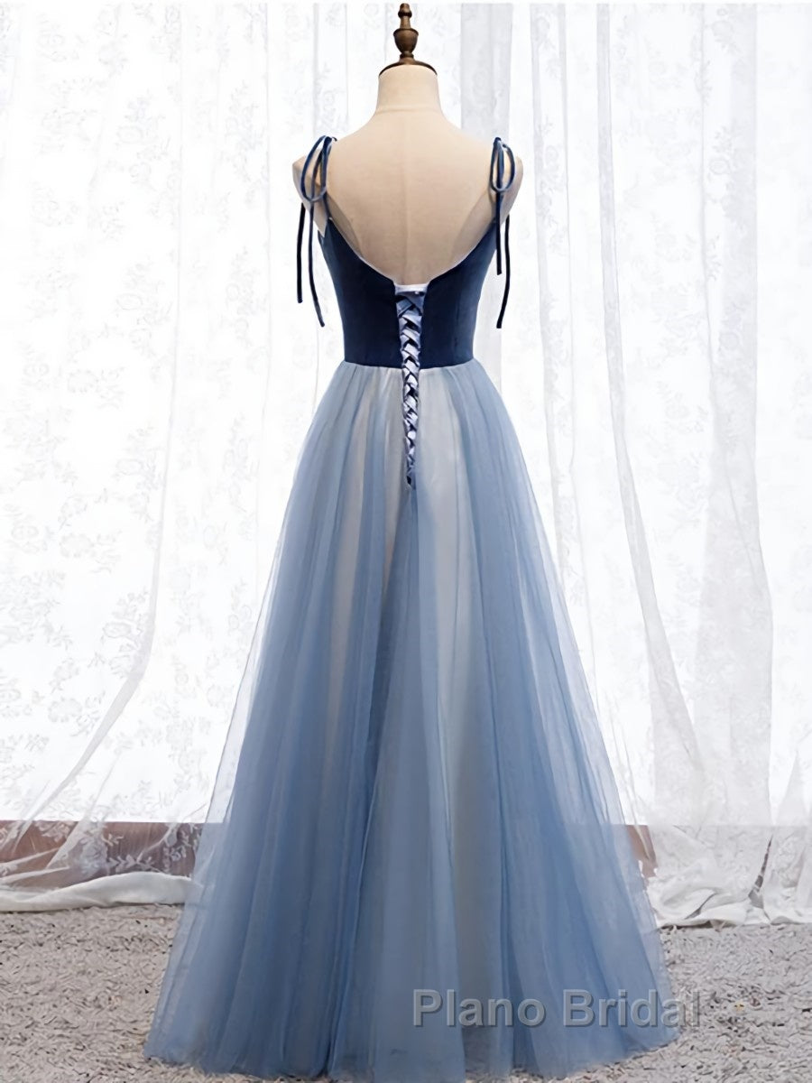 A Line Sleeveless Floor Length Blue Formal Prom Dresses, Blue Long Formal Bridesmaid Evening Dresses Secondary image