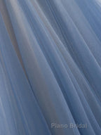 A Line Sleeveless Floor Length Blue Formal Prom Dresses, Blue Long Formal Bridesmaid Evening Dresses