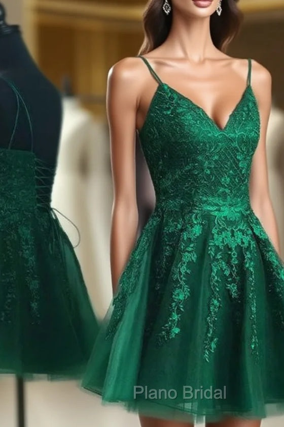 A-line Sleeveless Lace Tulle Homecoming Dresses With Appliqued Beading