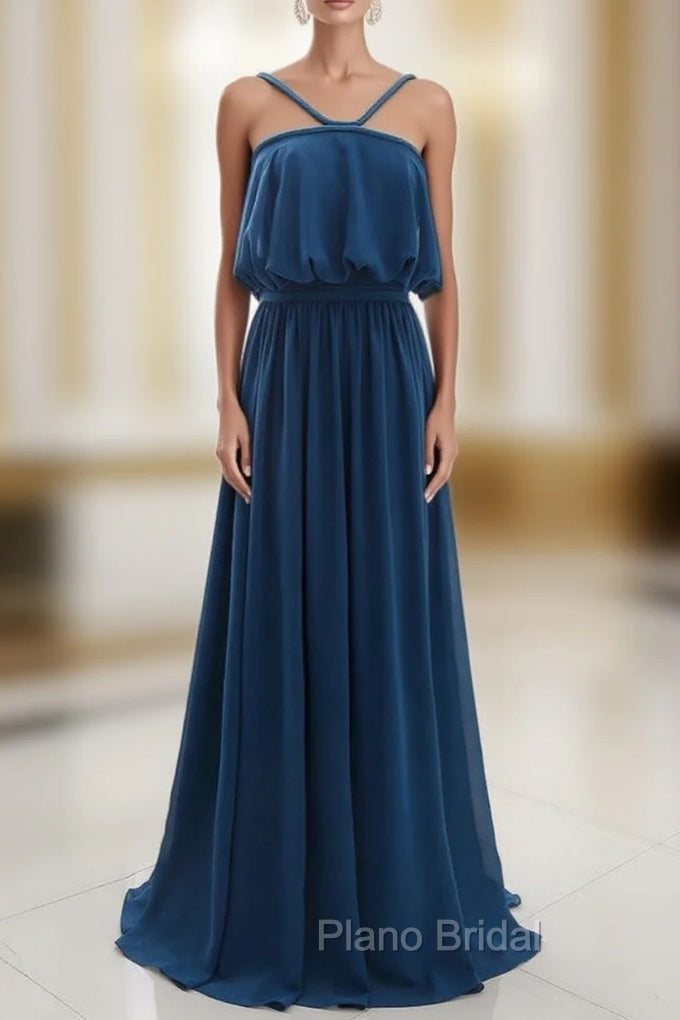 A-Line Sleeveless Open Back Sweep Train Formal Evening Dresses Main image