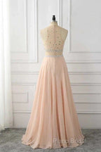 A Line Sleeveless Rhinestone Chiffon Long Formal Prom Dresses Floor Length Sparkly