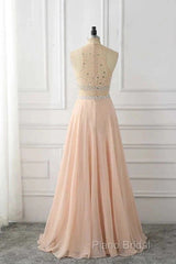 A Line Sleeveless Rhinestone Chiffon Long Formal Prom Dresses Floor Length Sparkly