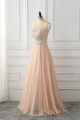 A Line Sleeveless Rhinestone Chiffon Long Formal Prom Dresses Floor Length Sparkly