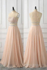 A Line Sleeveless Rhinestone Chiffon Long Formal Prom Dresses Floor Length Sparkly