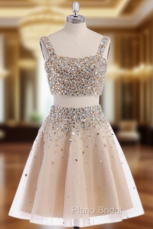 A-line Sleeveless Short Straps Crystal Homecoming Dresses Main image