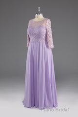 A-Line 3/4 Sleeves Scoop Lace Mother of The Bride Dresses