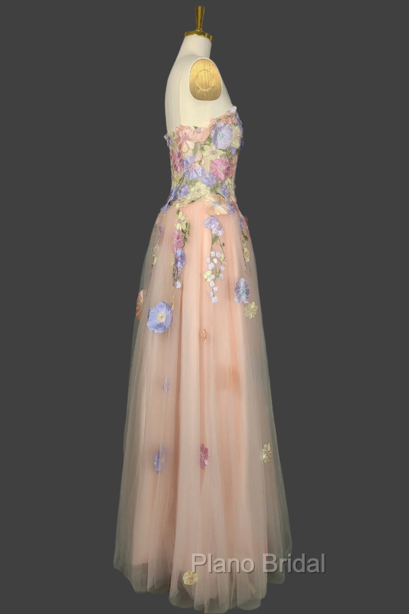 A Line Spaghetti Corset Formal Prom Dresses With 3D Flowers Evening Dresses Secondary image