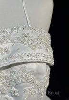 A-Line Spaghetti Strap Beaded Satin Long Formal Prom Dresses White Wedding Dresses Graduation Formal Prom Dresses