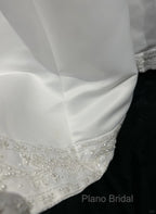 A-Line Spaghetti Strap Beaded Satin Long Formal Prom Dresses White Wedding Dresses Graduation Formal Prom Dresses