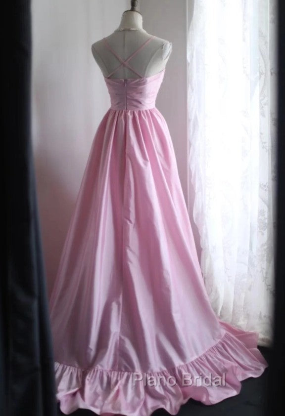 A-Line Spaghetti Strap Satin Long Wedding Dresses Birthday Quinceanera Dresses Formal Prom Dresses
