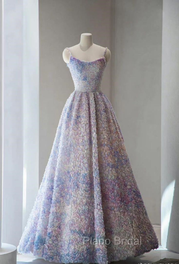 A-Line Spaghetti Strap Tulle Applique Long Formal Prom Dresses Adult Ceremony Birthday Dresses Secondary image