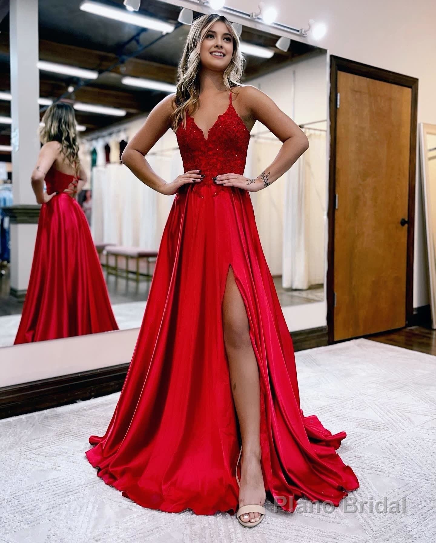 A-line Spaghetti Straps Corset Back Prom Dress With Split Main image