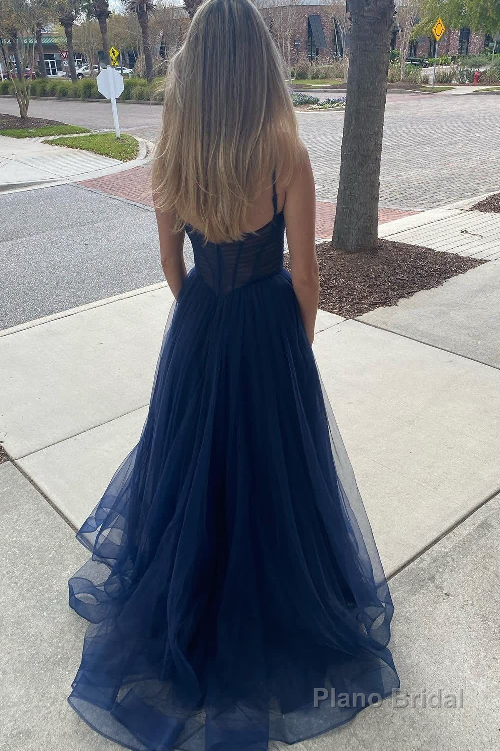 A Line Spaghetti Straps Navy Long Prom Dress Secondary image