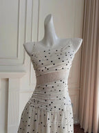 A Line Spaghetti Straps Polka Dots Lace Chiffon Formal Prom Dresses Formal Dresses