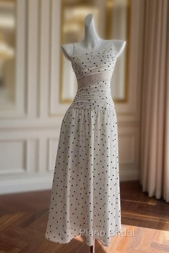 A Line Spaghetti Straps Polka Dots Lace Chiffon Formal Prom Dresses Formal Dresses Main image