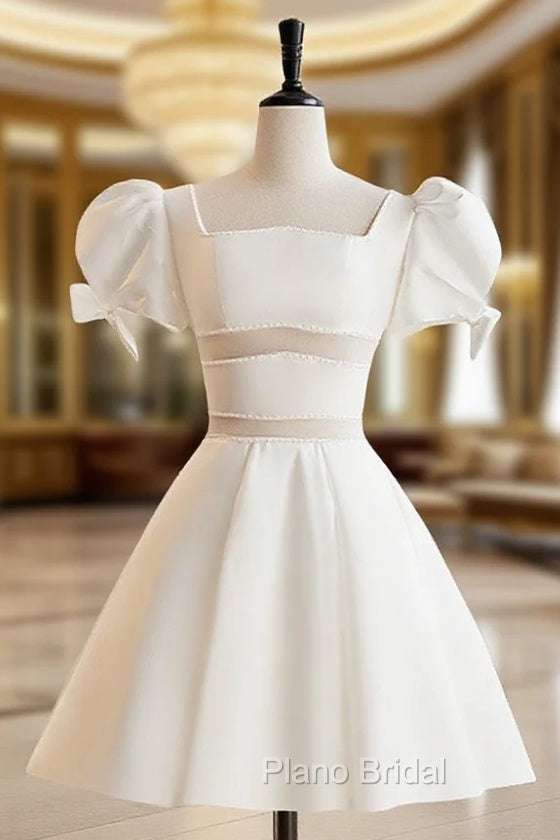 A-Line Square Neckline Ivory Short Formal Prom Dresses, Cute  lvory Homecoming Dresses Main image