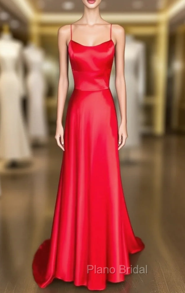 A-line Square Neckline Spaghetti Straps Charmeuse Formal Prom Dresses Main image