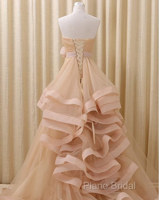 A-Line Stomacher Tiered Wedding Dresses Court Train With Appliques Secondary image