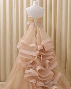 A-Line Stomacher Tiered Wedding Dresses Court Train With Appliques