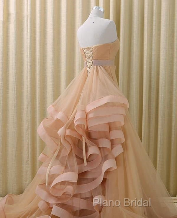 A-Line Stomacher Tiered Wedding Dresses Court Train With Appliques